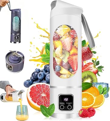 Digital Multimode Juicer Blender Smart Led Display, 2026 New Portable with 12 Stainless Steel Blades, 450ML White