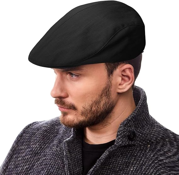 Black Flat Cap,Men's Flat Caps,Painter's Newsboy Hat,Adjustable Newsboy Beret Hat, Brushed Cotton Flat Cap,Baker Boy Cap for Men Out Walking Golfing