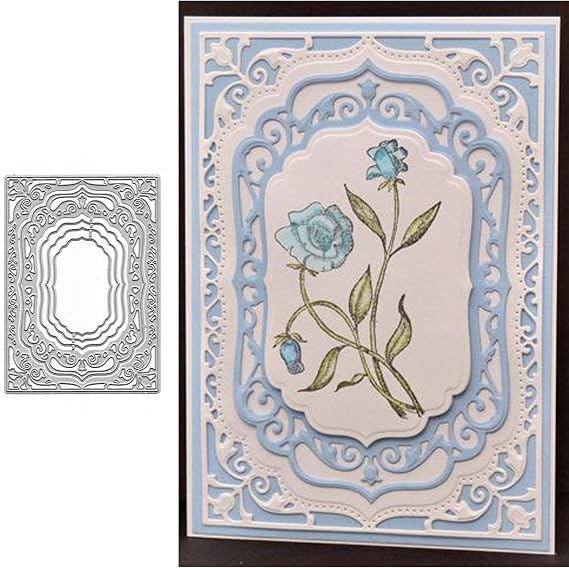 Adies Laced Rectangle Frame Metal Die Cuts,Flower Border Square Frames Layering Label Card Cutting Dies Cut Stencils for DIY Embossing Photo Decorative Paper Dies Making 12.5x8.8cm4.92inx3.46in