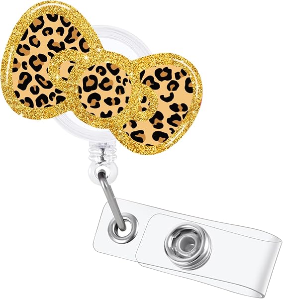 Retractable Cute Brown Leopard Bow Nurse Badge Holder Reels
