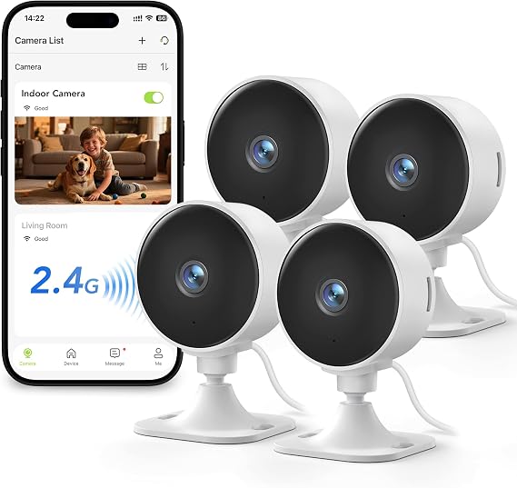 GNCC 4-Pack Indoor Surveillance Camera Pet Camera with App 2.4 GHz WLAN
