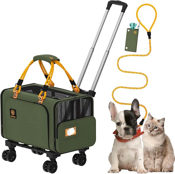 PAWZIDEA Expandable Rolling Cat Carrier with Wheels, Soft-Sided Pet Carrier