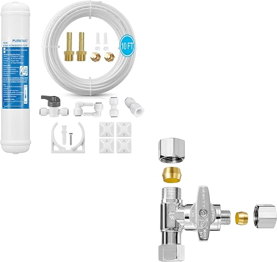 Inline Water Filter kit for Refrigerator and Ice Maker,1/4" Push Connect Carbon Filter Replacement for Reverse Osmosis Water System,Include 1/4" Water Line and Quick Connect Fittings