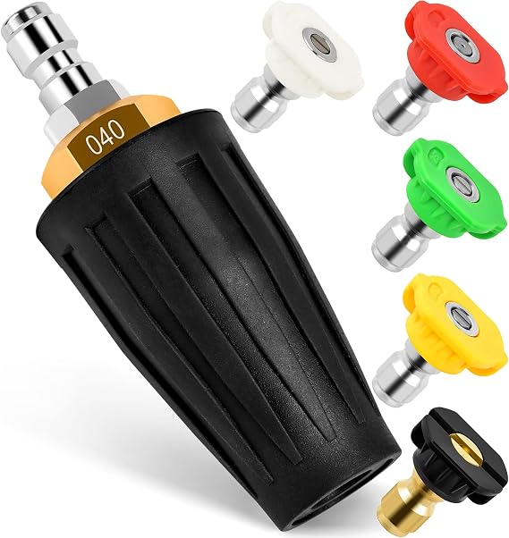 Pressure Washer Turbo Nozzle with 5 Pack Pressure Washer Tips, Turbo Nozzle Pressure Washer 4000 PSI, 360 Rotating Turbo Nozzle with 1/4 Inch Quick Connector for Cleaning Brick, Concrete Surfaces