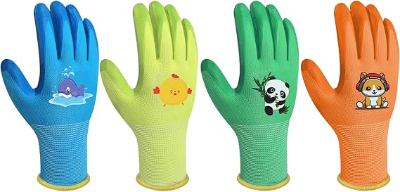 Kids-Gardening-Gloves for Age 3-12, Rubber-Coated Garden Yard Work-Gloves for Children Toddlers Boys & Girls