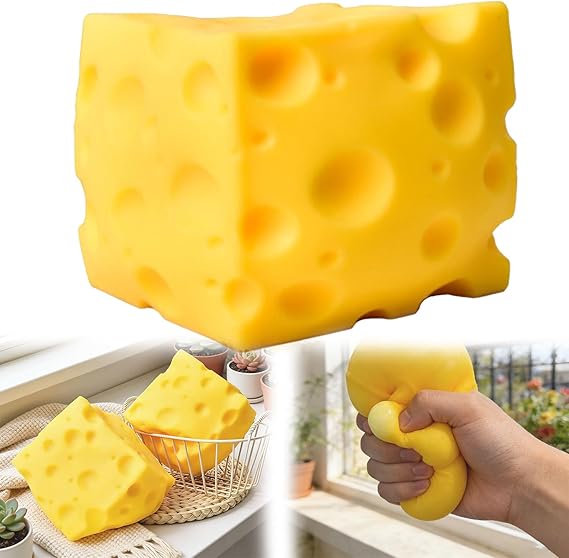 Cheese Squishy, Salted Butter Design Stress Relief Squishies for Desk, Replica Sensory Fidget for Adults, Funny-Themed Office Decor (10cm)