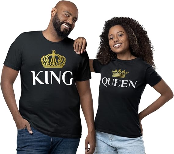 Tstars King and Queen Matching Shirts for Couples Him and Her Gifts Boyfriend Girlfriend Wife Husband Couple T-Shirt Set