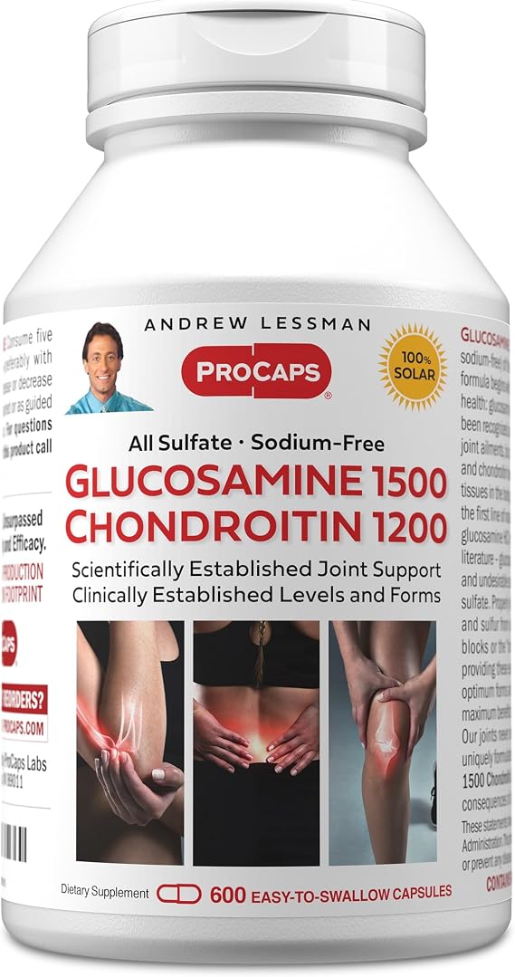 ANDREW LESSMAN Glucosamine 1500 Chondroitin 1200-600 Capsules - All Sulfate, Sodium-Free Form, Research Established Ingredients & Levels for Support of Healthy Joint Tissue. Easy to Swallow Capsules