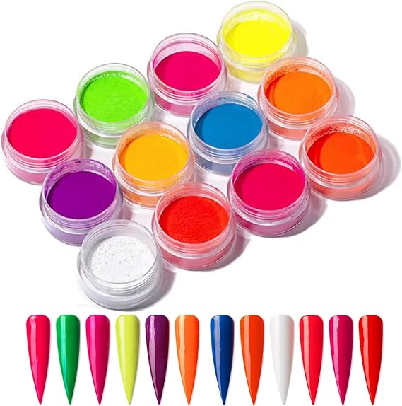 Chrome Nail Powder,12 Boxes Neon Fluorescent Nail Pigment Powder,Nail Art Accessories Iridescent Pearlescent Nail Glitter for DIY Nail Art Decoration, Face, Eye, Body and Crafts