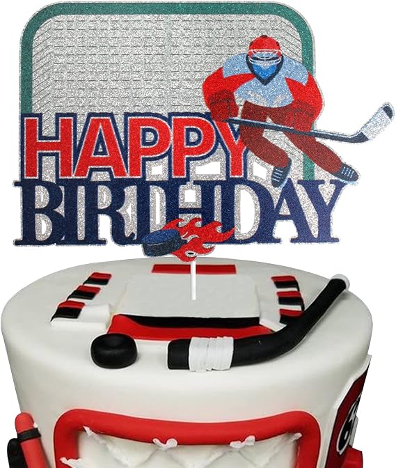 Ice Hockey Happy Birthday Cake Topper Puck Player Scene Cake Decoration Sport Theme Birthday Party Supplies for Boys Kid Man Father