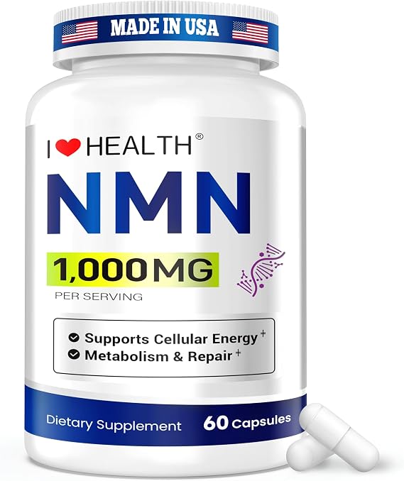 NMN 1000mg Supplement Per Serving,99.9% Pure Nicotinamide Mononucleotide,NAD+ Support Cellular Energy & Healthy Aging for Men & Women,60 Capsules(30-Day Supply),Third-Party Tested,cGMP