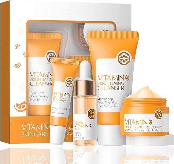 Vitamin C Skin Care Sets & Kits, Skin Care For Women , Skin Care Set For Pamper Valentine's Day Gifts, Facial Kit,Skincare Set,Cleanser, Serum,Cream,Eye Cream, Womens Christmas Gifts