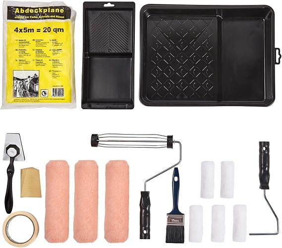 PILOT FISH 17 Pcs Paint Roller Kit, 9 Inch 4 Inch Paint Roller with Frame, Paint Supplies for Wall Painting, Paint Brush Paint Tray Microfiber Roller Covers for Home Painting Painting Tools for Indoor