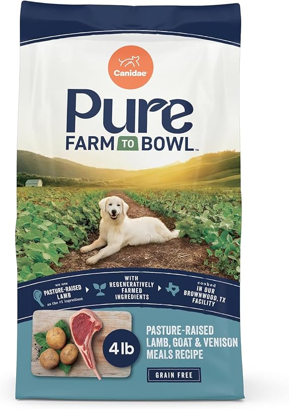CANIDAE Pure Farm to Bowl, Pasture-Raised Lamb, Goat & Venison, 4 lb