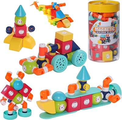 FENYAN Magnetic Building Blocks 60PCS, Multi-Style DIY Building Toys for Toddlers 1-3, Parent-Child Interactive Early Education STEM Magnetic Blocks for Kids Ages 3-8 Girls Boys Birthday Gifts