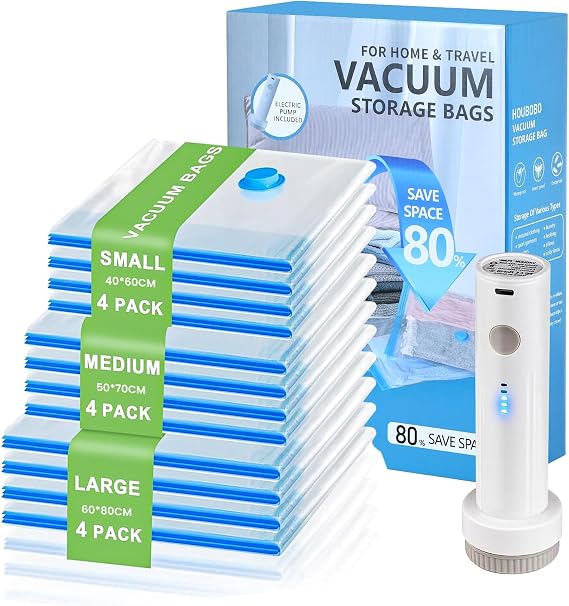12 Pack Vacuum Storage Bags for Clothing Travel with Cordless Electric Pump
