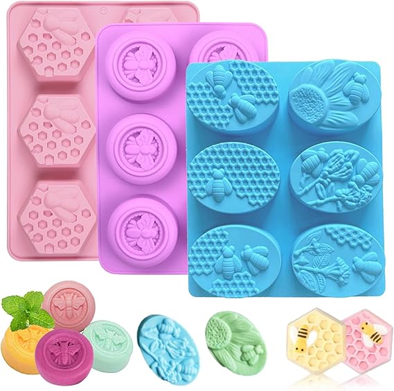 3 Pack Bee Soap Molds,Silicone Molds for Soap Making Great for Handmade Soap,Lotion Bars,Beeswax,Biscuit,Chocolate,Moon Cake