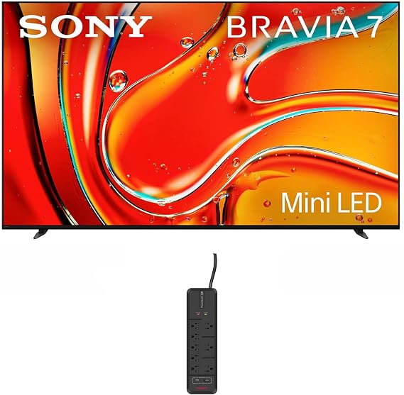 Sony K55XR70 55 Inch 4K Bravia LCD Mini LED Full Array HDR Google TV with an AudioQuest G8 8-Outlet USB-A/USB-C AC Power Surge Protector (2024)