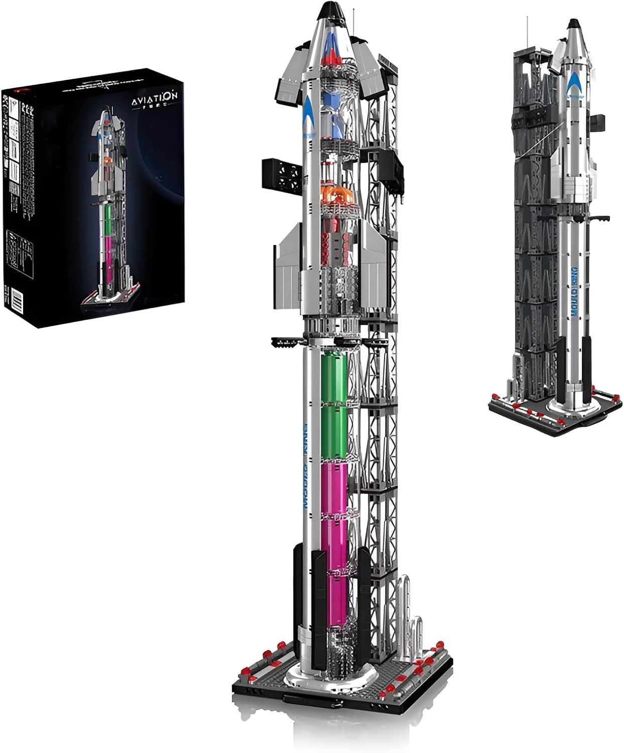 Starship Rocket Building Set with Launch Tower, 1231PCS Spacecraft Model with Electroplated Parts, Transparent Body & Interior Details, 79cm Tall, Space Exploration Gift for Adults & Teens 14+