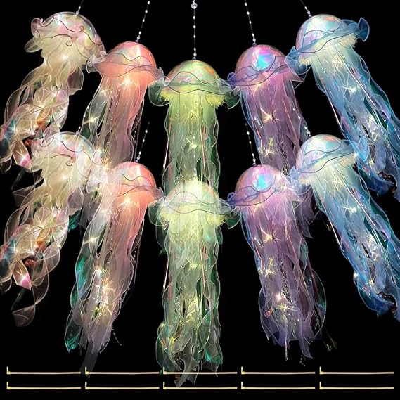 10 Pcs Jellyfish Light, Hanging Jellyfish Lamps, Jelly Fish Light Lamp, Jellyfishs Lanterns, Jelly Fish Decoration, Bright LED Garden Lanterns for Party Yard Landscape Garden Ornaments,5 Colors [Energy Class A]