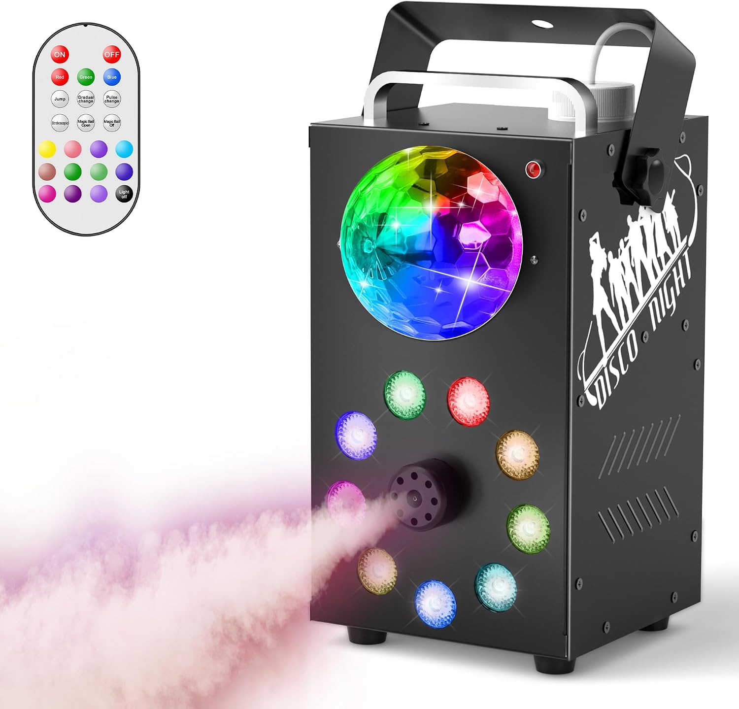 HOLDLAMP Newest 2 in 1 Smoke Machine 700W 3500 CFM Heavy Smoke with 9 LED Disco Lights, Auto 22 Effects & Strobe Effects, DJ Disco Light Rotating Ball Light Lighting Stage Equipment Professional Automatic Fog Machine with Remote Control Preheating Lamp for Wedding Stage Club Party Disco Bar Christmas Atmosphere