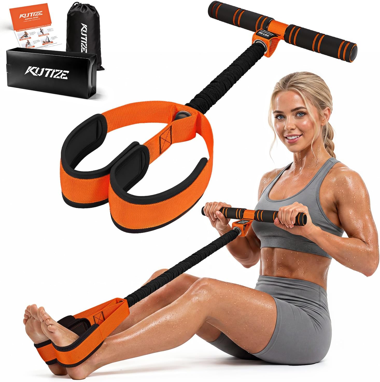 KUTIZE Multifunction Pedal Resistance Band with Handle, Upgraded Exercise Equipment with Soft Foot Pedal for Sit Up & Full-Body Home Gym Workouts, Core/ABS Training, Pilates, Yoga & Physical Therapy