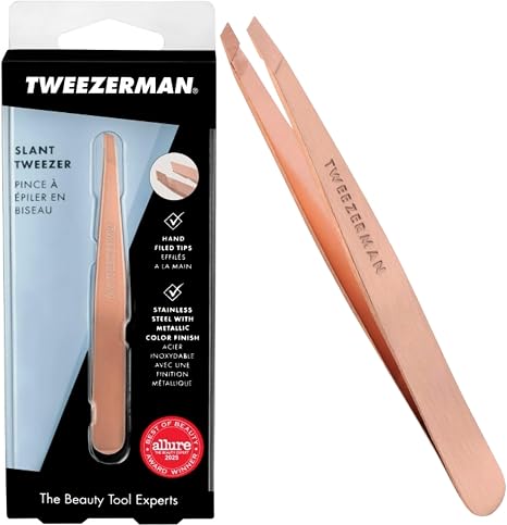 Tweezerman Slant Tweezer, Professional Stainless Steel Precision Tweezers for Facial Hair and Eyebrows, (Pack of 1)