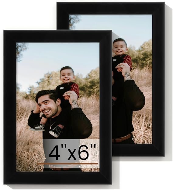 Heimlove 4x6 Picture Frame Set of 2,Display Pictures 4"x6",Black Photo Frame with Shatter Resistant Plexiglass,Picture Frames 4x6 Tabletop and Wall Mount,Poster Frame for Display Certificate Document