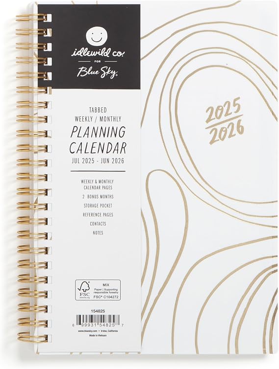 Blue Sky 2025-2026 Weekly & Monthly Academic Planner, 5"x8", White Swirl