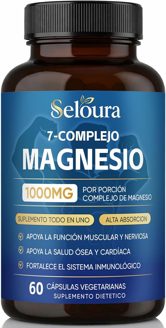 Seloura Magnesio 7 Complejo Magnesium Glycinate Malate Taurate Blend for Muscle Function & Daily Energy Support, Bioavailable Mineral Formula (1)