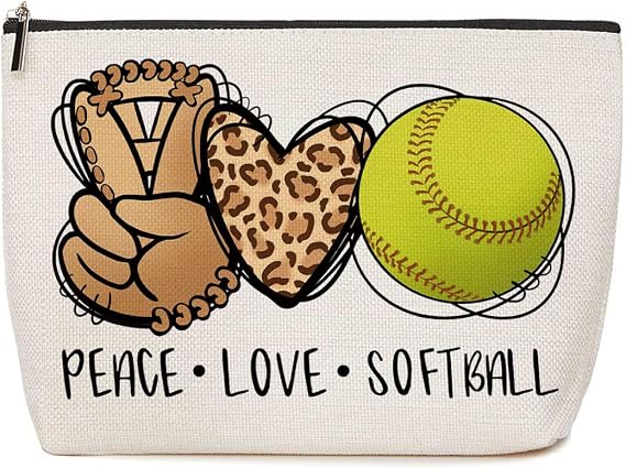 Lovdazzles Softball Leopard Makeup Bag Inspirational Cosmetic Bag
