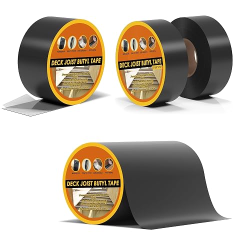Deck Joist Tape, 6inch 1Pack, 1-5/8inch 2Pack and 3inch 1Pack Butyl Tape for Deck Joists, Waterproof and Weather Resistant Self-Adhesive Joist Tape for Wood Beams and Joists