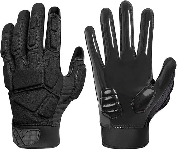 RIGWARL Lineman Gloves Football Adult, Padded White & Black Football Gloves