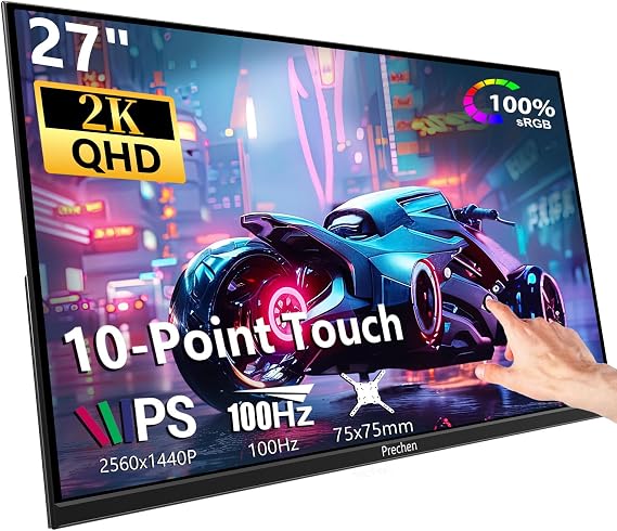 Prechen 27 Inch 2K QHD 100Hz Touchscreen Monitor 10 Point Multi Touch