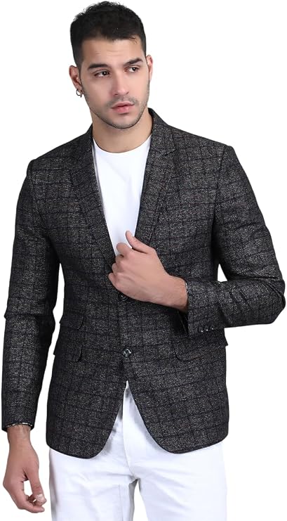 Mens Herringbone 2 Buttons Tweed Retro Checks Vintage Style Notch Lapel Wool Blend Tailored Fit Blazers