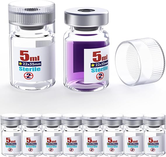 Biomed Solutions Sterile Empty Vial with Reusable Plastic Cap, Ready to Fill Glass Containers, Sealed Liquid Injection Bottle with Injection Port