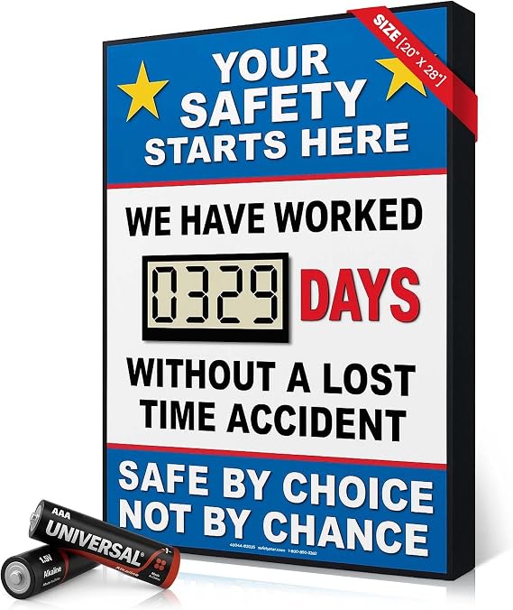 Battery Operated Safety Digital Scoreboard 20 28 | Full Size Indoor LCD Scoreboard with Auto Day Counter | No Power Cord Needed | Track Days Without Accident Sign for Workplace Safety