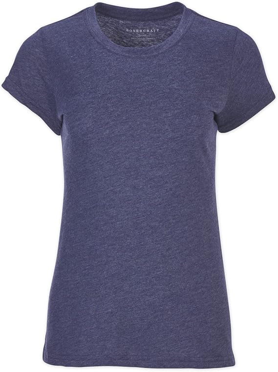 boxercraft Ultra-Soft, Relaxed Tri-Blend Tee for Women, Navy Heather-L