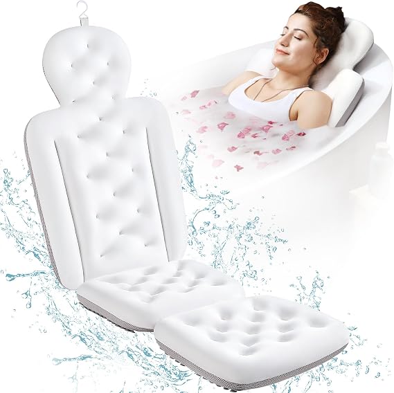 Full Body Bath Pillow for Bathtub, Thick Bathtub Cushion, Luxury Tub Pillow for Bath for Headrest Neck and Back Support White 130 X 41CM