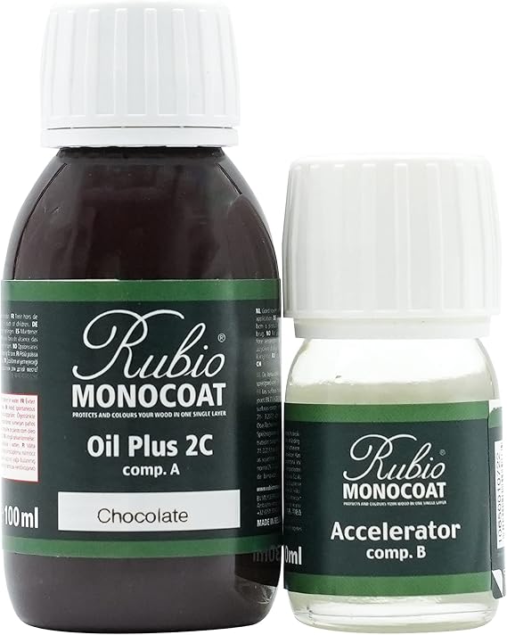 Rubio Monocoat Wood Oil Finish 5 m² - Chocolate | Oil Plus 2C | Quick-Dry, Eco-Friendly Linseed Wood Oil for Indoor Use, Includes Accelerator (Part B) | Protector | 130 ML