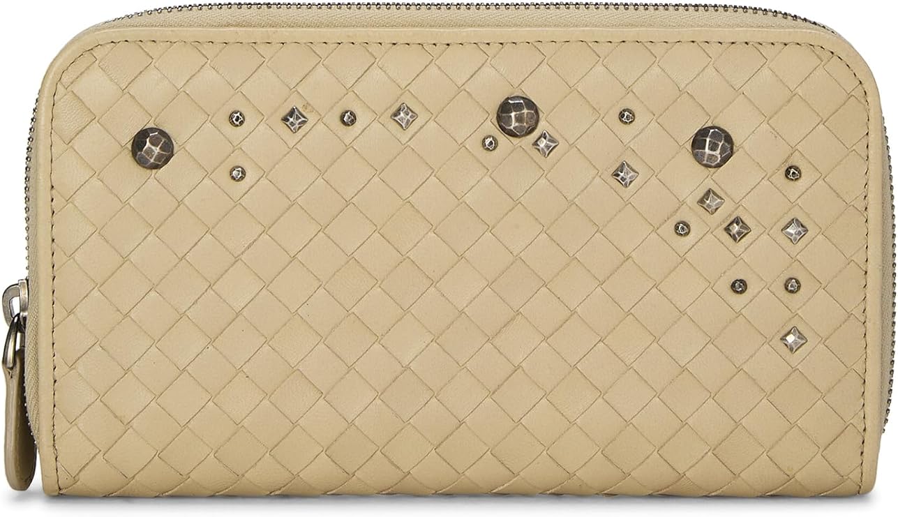 Pre-loved Beige Intrecciato Studded Zip Around Wallet, Beige