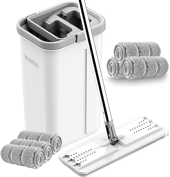 Flat Mop and Bucket Set +Mop Pads 3 Packs Long