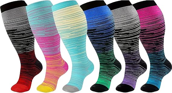 Antfuny 6 Pairs Plus Size Socks Wide Calf for Men Women Knee Support Hose Medias Se Para Mujer Accessories for Work Leg Long Stockings Pregnancy Maternity Travel Beat Rated, XX-Large