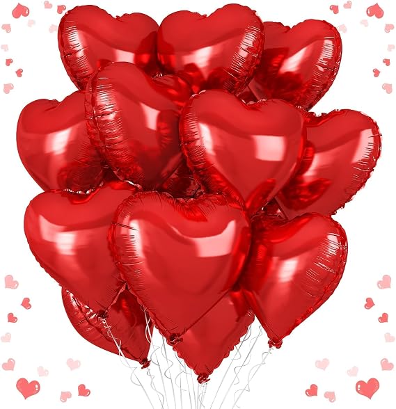 Red Heart Balloons, 18 Inch Red Heart Foil Shape Balloon, 12PCS Large Love Mylar Helium Romantic Balloons for Birthday Baby Shower Marriage Wedding Bridal Engagement Anniversary Party Decoration