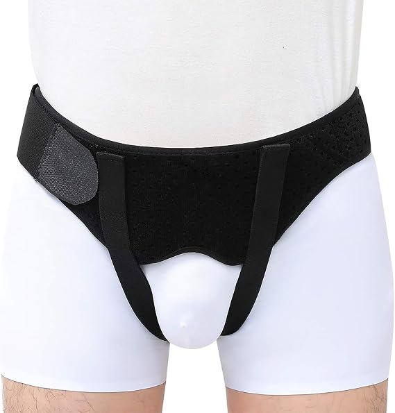 Inguinal Hernia Belts for Men, Left or Right Hernia Support Belt with Removable Compression Pads for Pre or Post-Surgical, Black(Large)