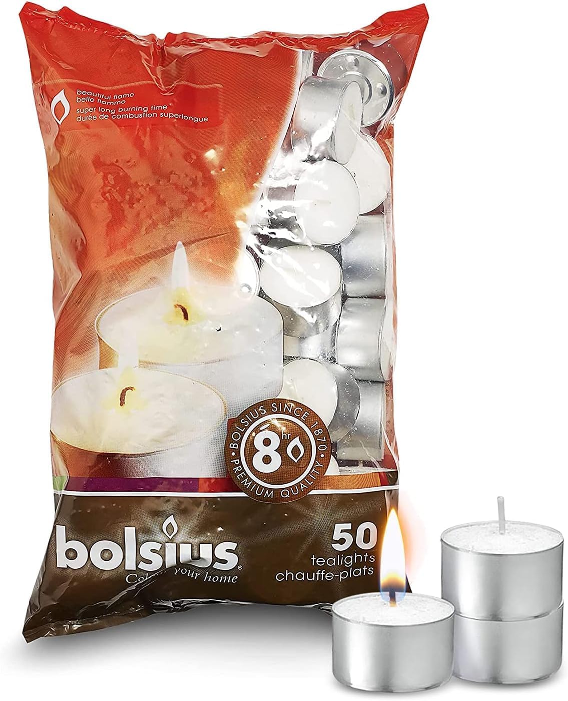 BOLSIUS 50 Unscented Tea Lights - 8 Hours Burn Time - Premium European Quality - Consistent Smokeless Flame - 100% Cotton Wick - Dinner, Wedding, Party, Restaurant, Spa, Church, Home Décor Tealights