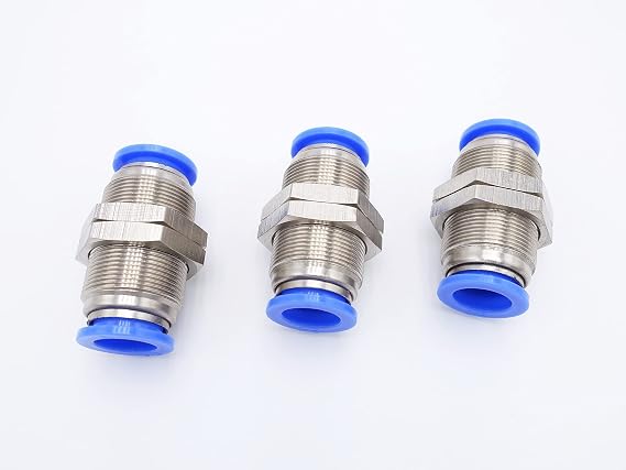 Push to Connect Fitting 1/2" Tube OD, Pneumatic Air Water Bulkhead Union Two Way Connector/Coupler (Pack of 3)
