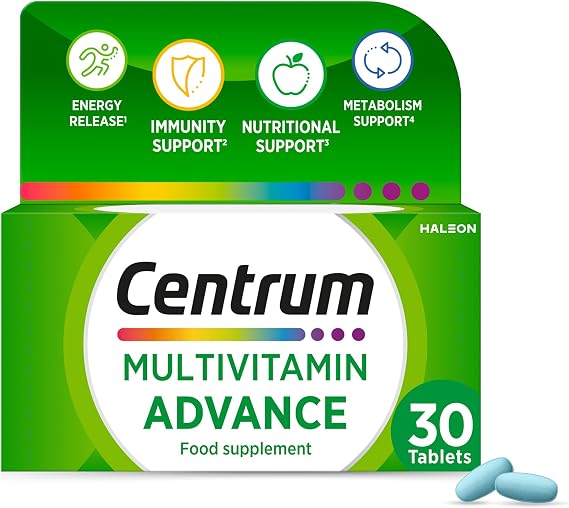 Centrum Advance Multivitamin & Mineral Supplements, 24 Essential nutrients Including Vitamin D, C, Calcium, Daily Multivitamin Tablets, 30 (Packaging May Vary)