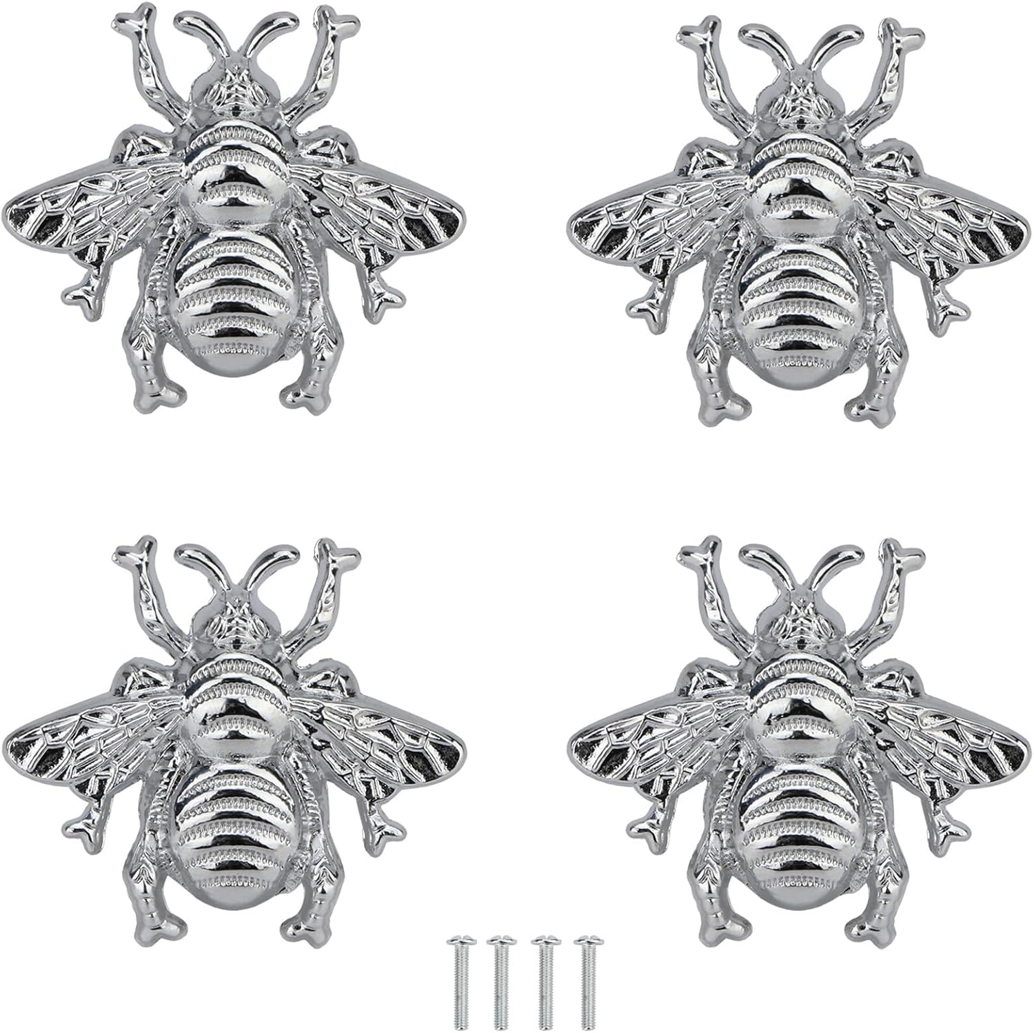 Bee Drawer Knobs Brass Gold Kitchen Cabinet Knobs Furniture Drawer Pulls Replacement for Bathroom Wardrobe Dresser Cupboard Single Hole Handles 4 Pcs Silver
