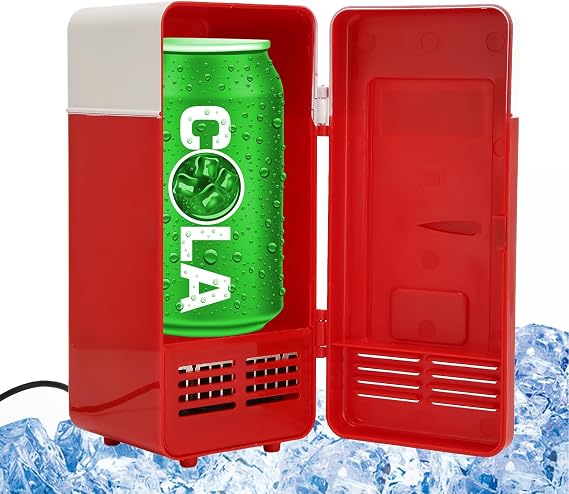 Mini Fridge, USB Fridge Insulated Cooling Small Portable Low Decibel Energy Saving Semiconductor Refrigeratior for Bedroom, Car, Office Desk & Dorm Room (Red)